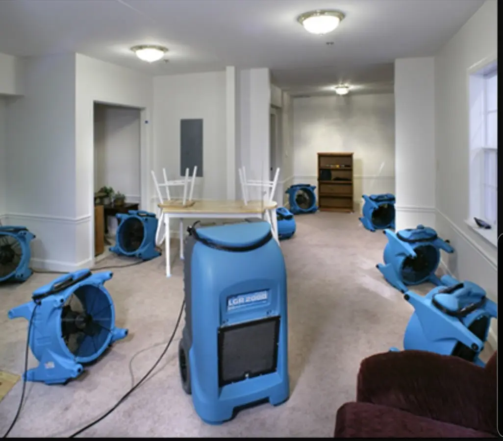 Air movers and dehumidifier setup for Water Extraction & Removal in Sodus